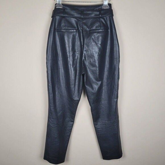 Babaton x Aritzia Vegan Leather Belted Pants Tie Front Cropped High Rise Black 6 - Picture 6 of 12